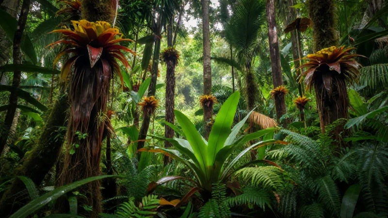 Selva exuberante, hiperrealista y llena de color