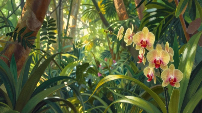 Ilustración exuberante y botánica de flores tropicales