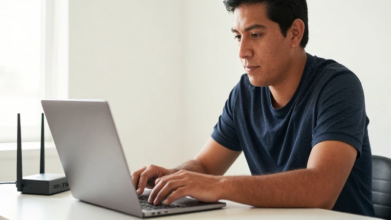 Persona mestiza usa tecnología en su oficina