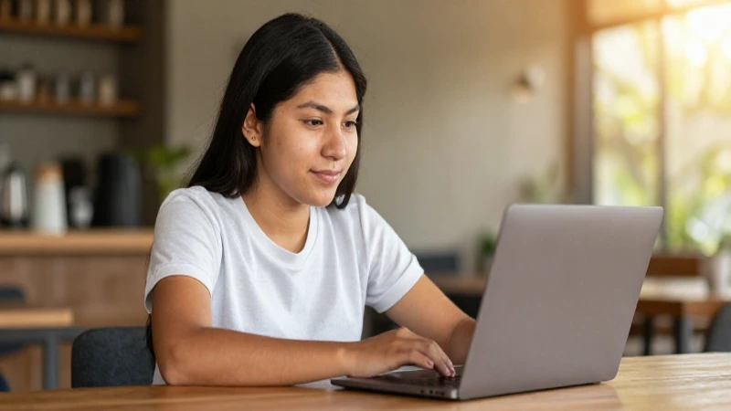Cómo realizar el pago en línea a Veolia desde México 3 Persona mestiza con luz cálida y laptop