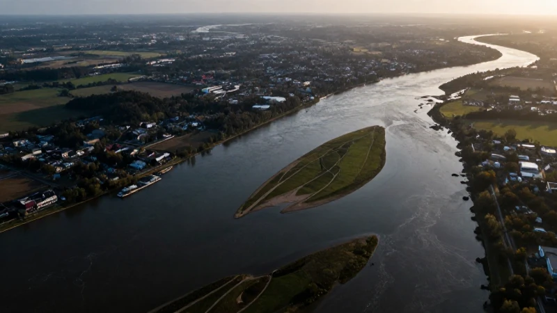 Vista aérea detallada y dramática del río