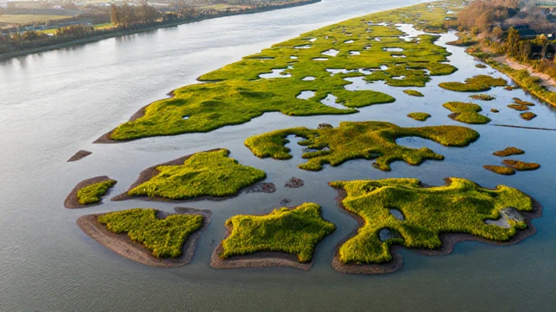 Delta fluvial capturado en luz cálida