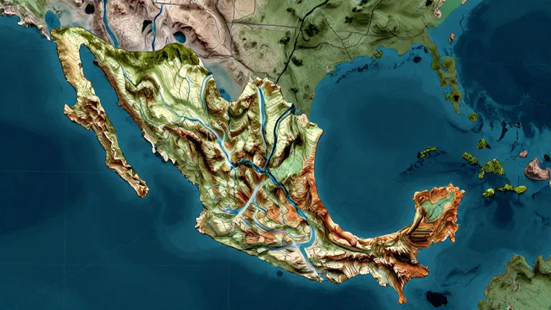 Mapa topográfico mexicano, ríos y colores vibrantes