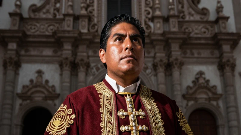 Un mestizo mexicano en traje rojo barroco, dramático