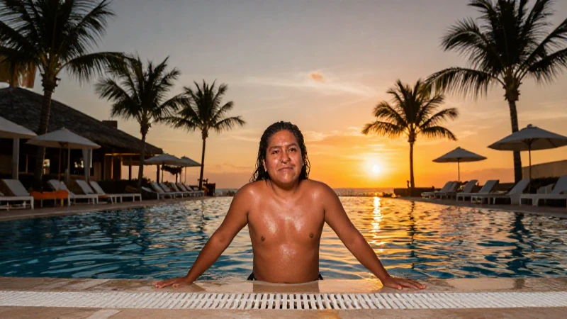 Atardecer mexicano en piscina, luz cálida