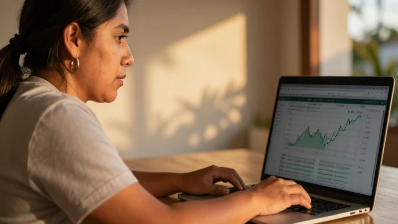 Joven mexicana, finanzas, cálida luz dorada