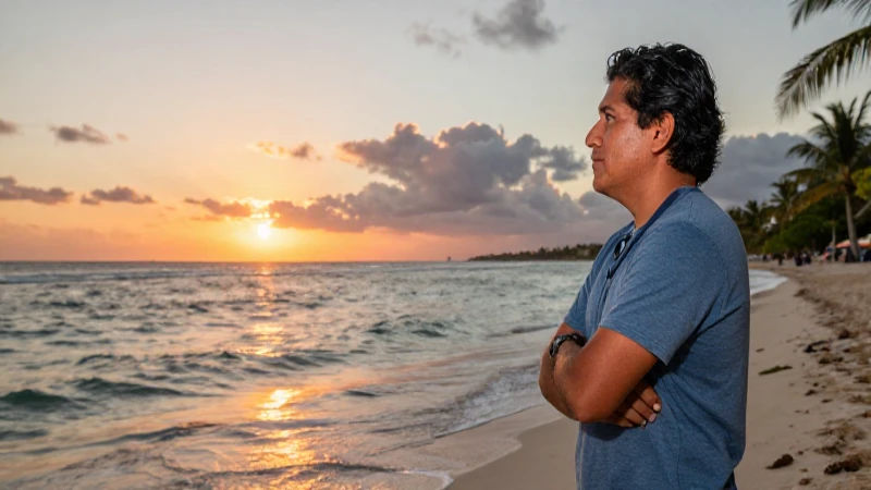 Vuelos a Meses Sin Intereses con Santander en México 3 Mexicano observa la playa al atardecer